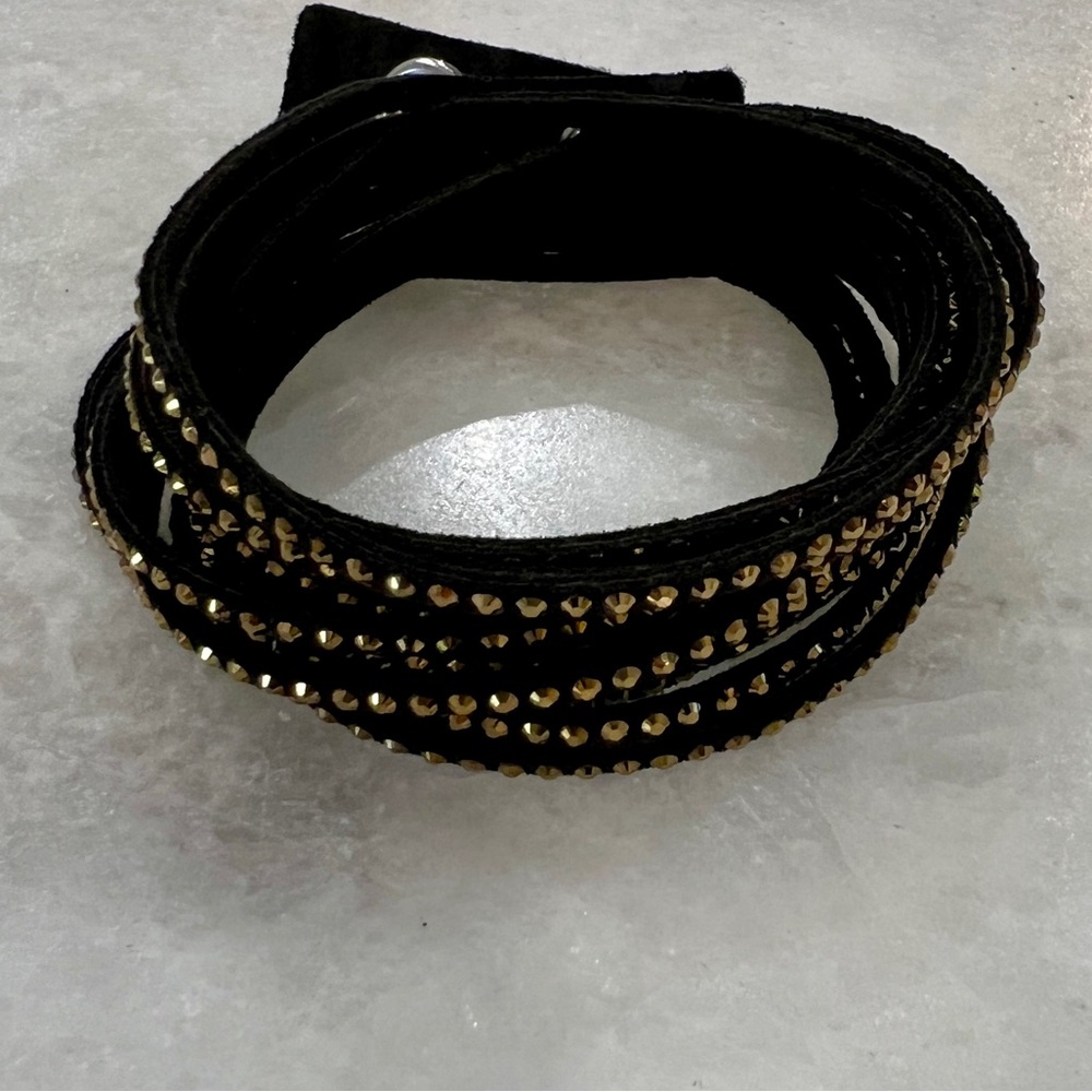 Black Wrap Bracelet with Rose Gold Crystals